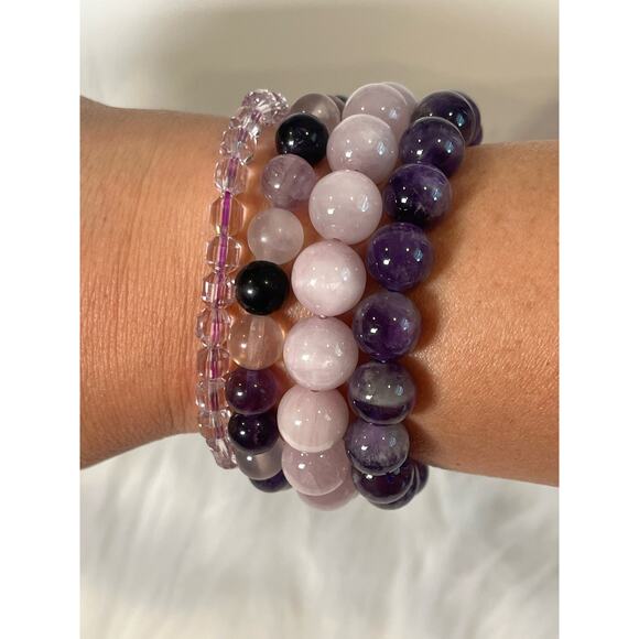 Crystal Bracelet Stack | Amethyst, Faceted Clear Quartz, Kunzite, Dream Amethyst - Picture 2 of 5